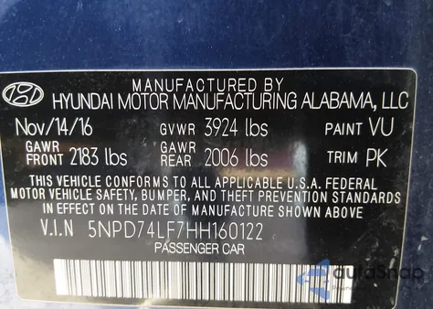 2017 Hyundai Elantra Se z USA, uszkodzony, nr VIN 5NPD74LF7HH160122